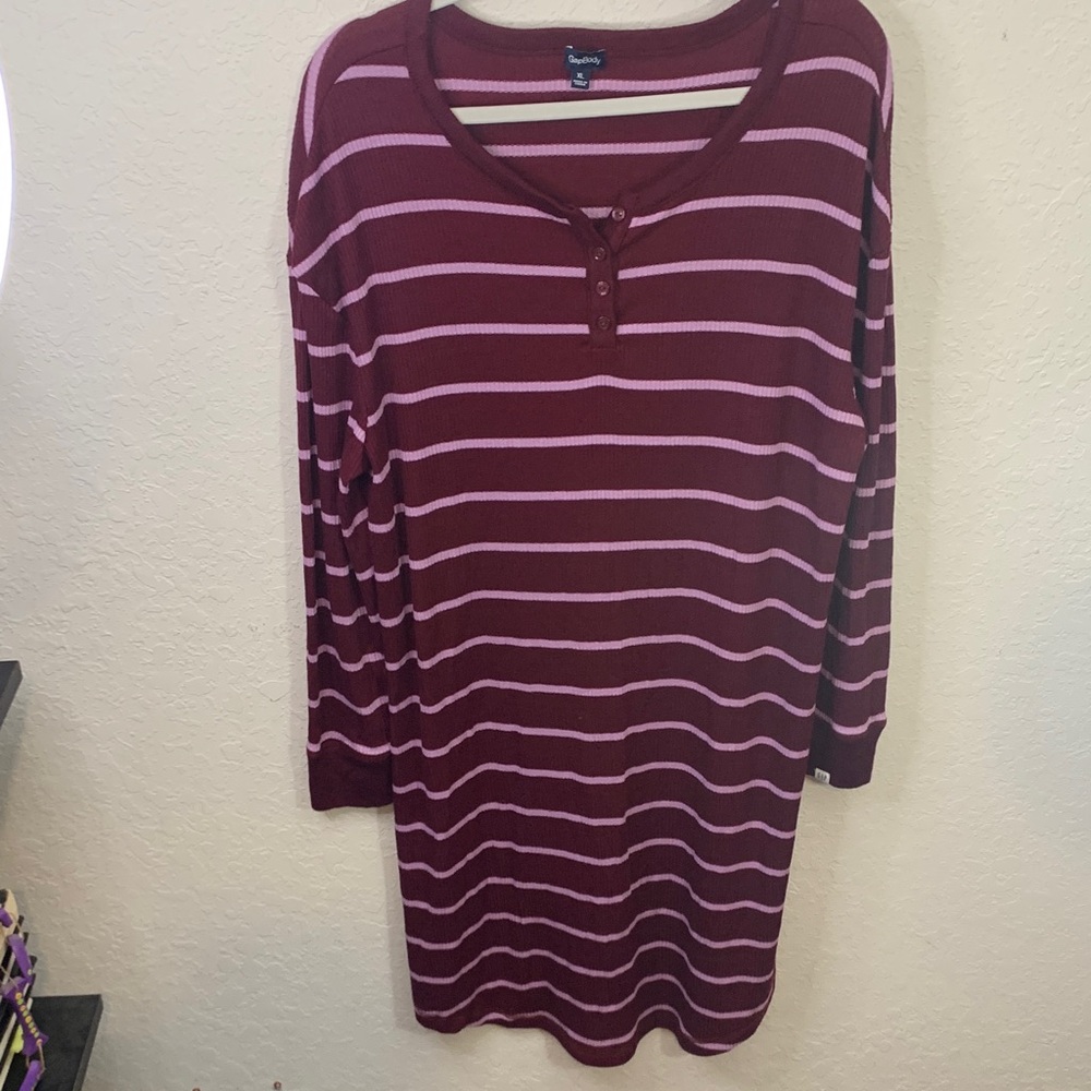 NWT Burgundy and Pink Striped Pajama dress